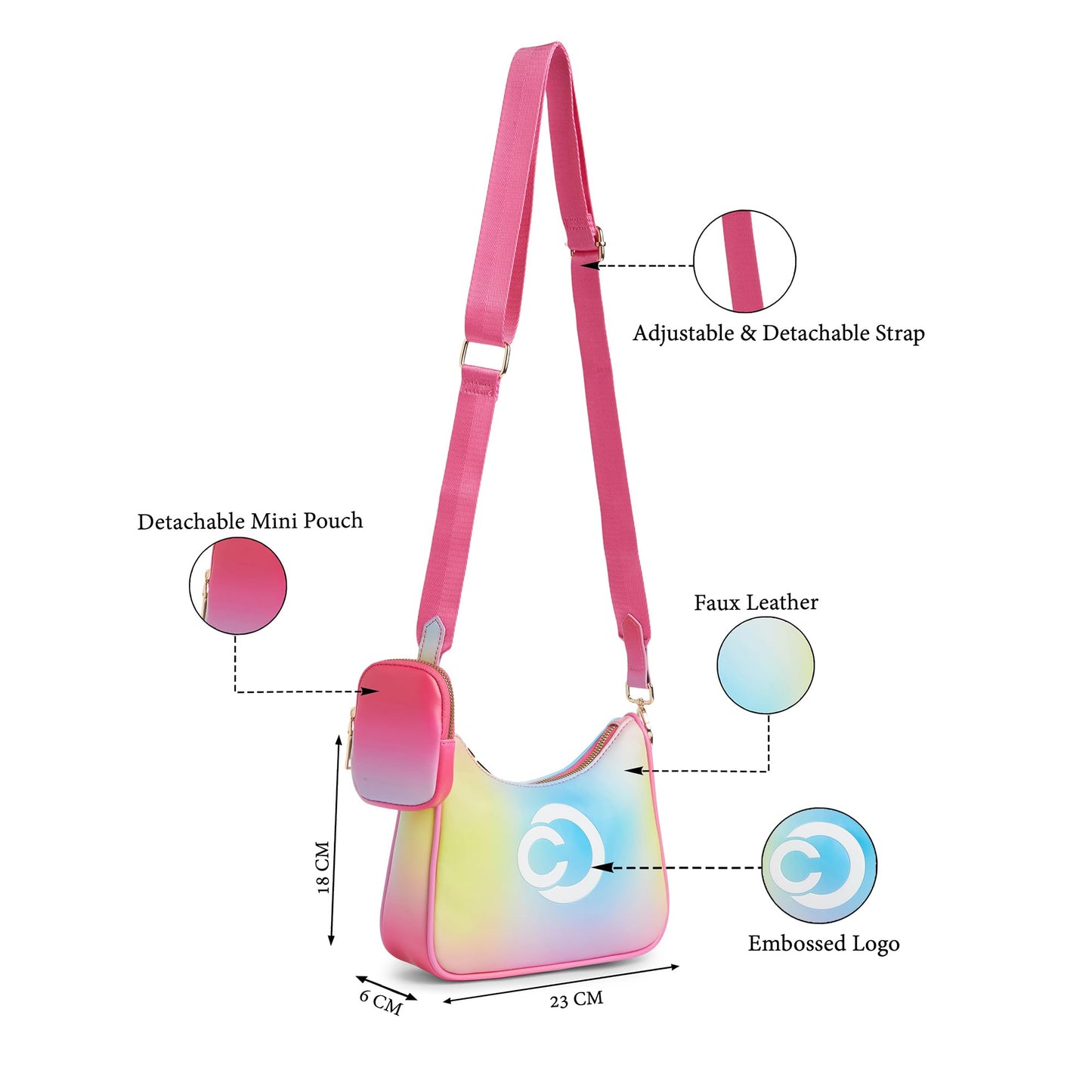 Caprese Monroe Medium Crossbody Bag for Women | Stylish Sling Bag with Detachable Mini Pouch | Adjustable and Detachable Strap Shoulder Bag for Everyday Use (Fuchsia)