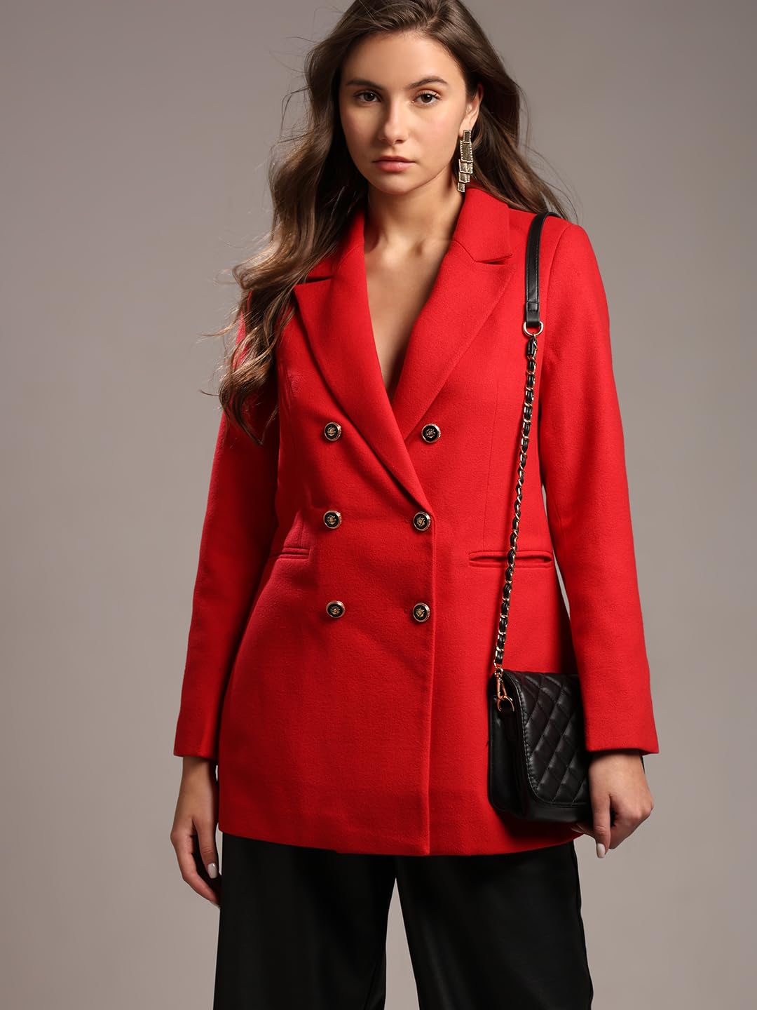 VERO MODA Women Solid Red Polyester Regular Fit Double-Breasted Blazer