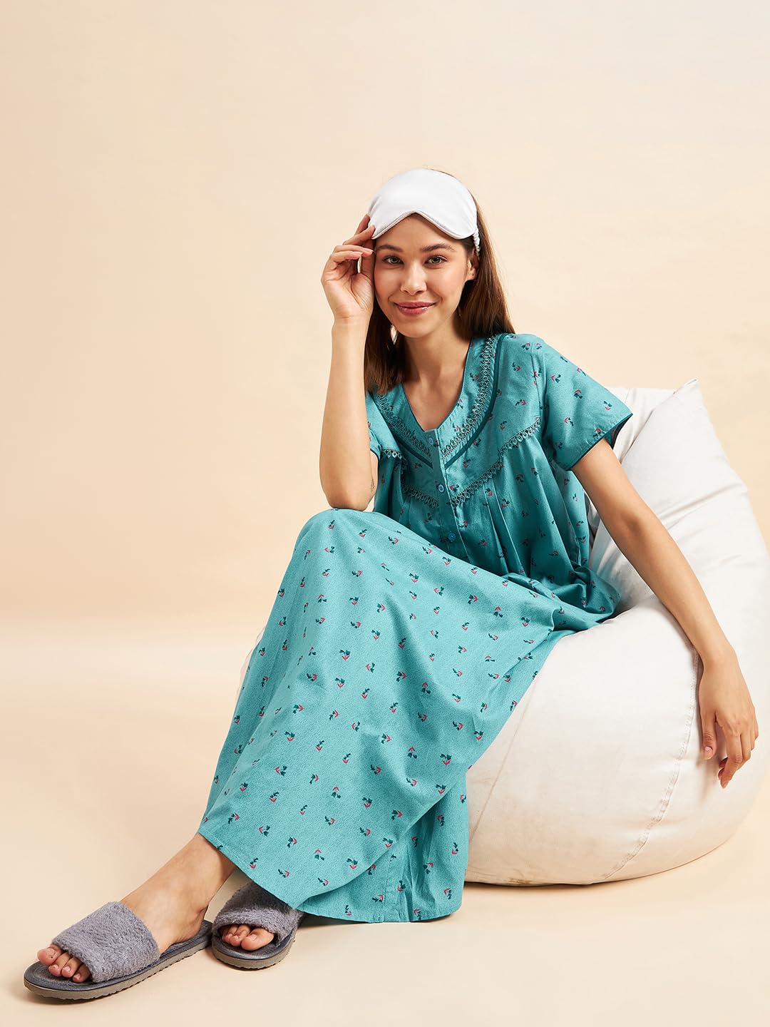 Sweet Dreams Women's Cotton Maxi Classic Nightgown (OCW-2990_Mint_XL)