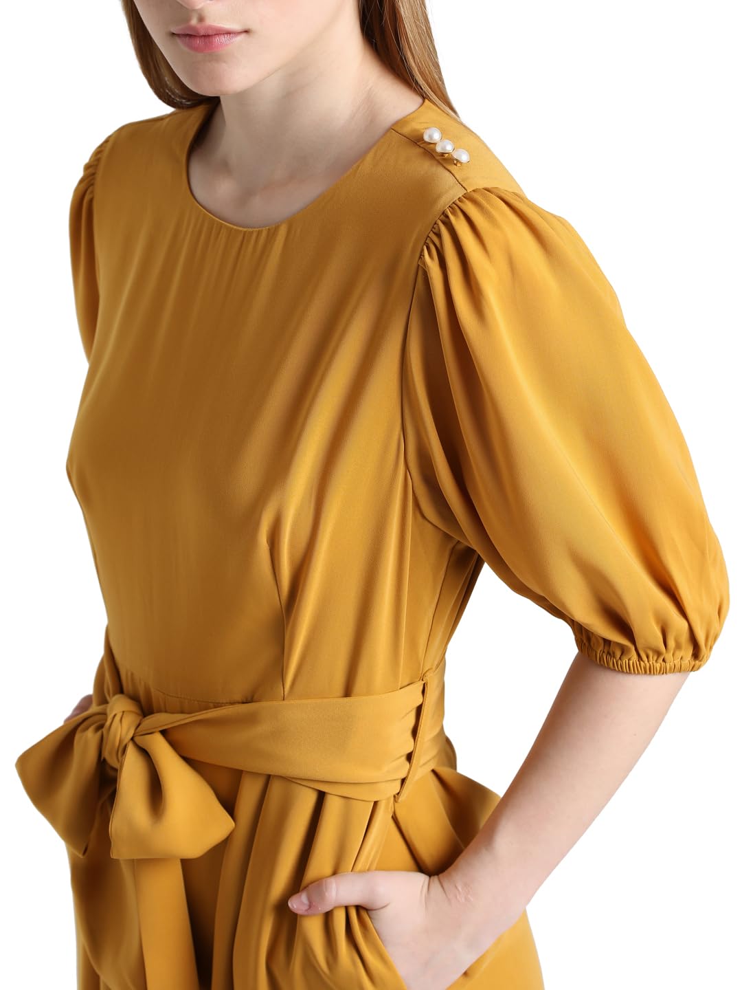 ONLY Women Solid Polyester Comfort Fit Yellow Jumpsuit