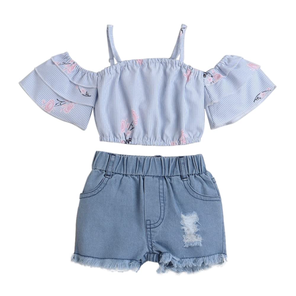Hopscotch Girls Stripe Print BlouseShorts Set In Multi Color for Ages 9-12 Months