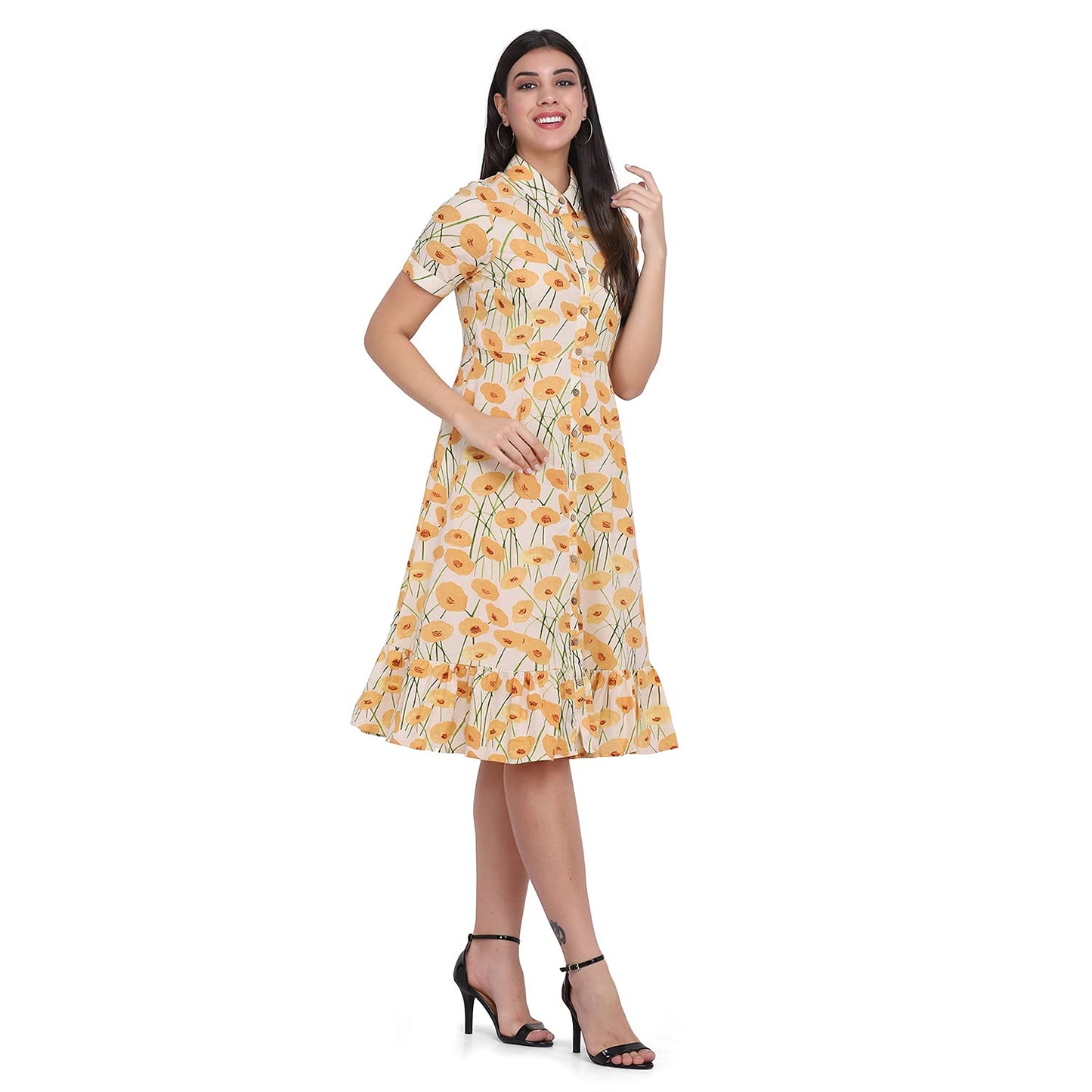 Rangavali Off White Cotton Frill Dress for Women | Western A-Line Frill Short Dress for Womens | Dresses for Ladies | L, 1 Pcs