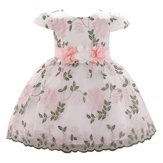 Hopscotch Girls Floral Applique Party Dress In Peach Color for Ages 3-4 Years