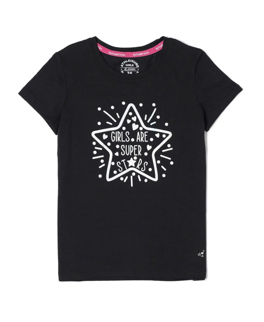 Jockey Round Neck Half Sleeve T-Shirt for Girls AG01_Black_11-12 Yrs