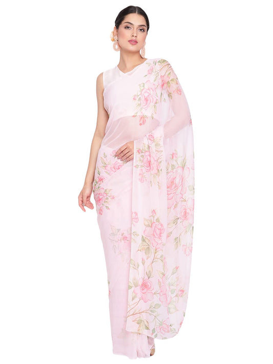 Ahalyaa Women's Baby Pink Colour Chiffon Digital Print Saree (AHSRBL-UN-2)