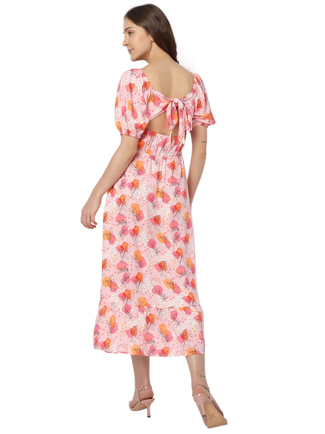 Vero Moda Women's Viscose A-Line Ankle Length Dress (292064601-Powder Pink_Powder XL)