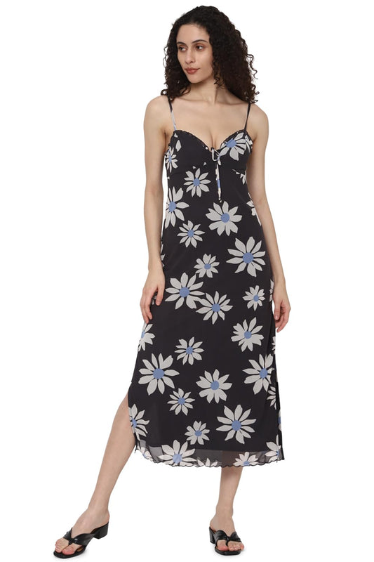 American Eagle Women's Polyester Blend A-Line Midi Dress (WEC0397250001_Black