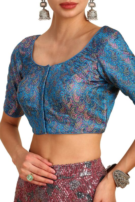 Soch Womens Blue Paisley Woven Design Silk Blend Padded Blouse