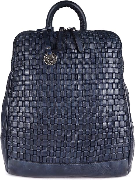 VILENCA HOLLAND 12.5 Inch Navy Blue Genuine Leather Backpack for Men,Casual Mini Backpack for Women Office Bag with Adjustable Shoulder Strap