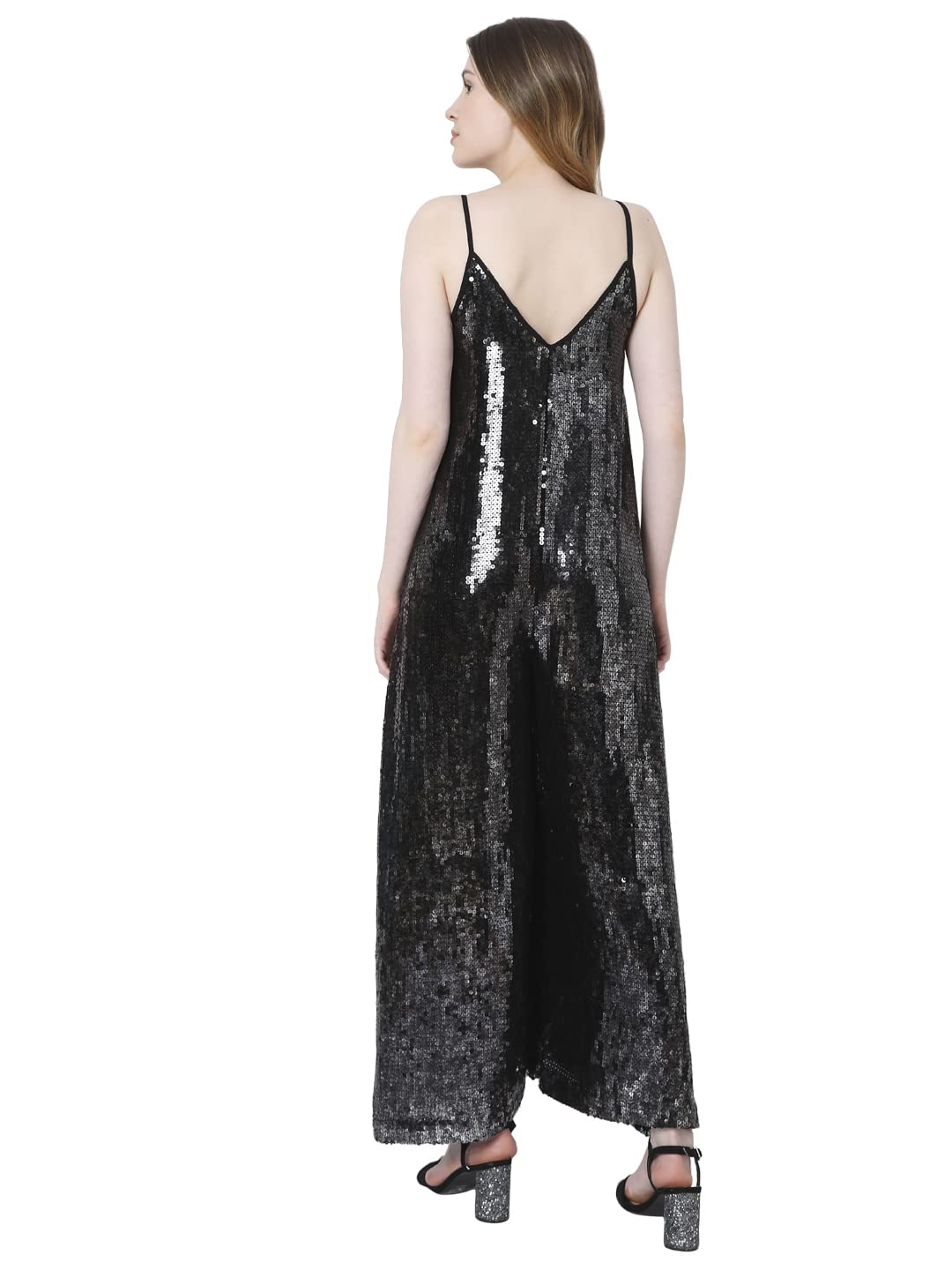 VERO MODA Women's Polyester Fit and Flare Maxi Dress (212322901- Black_L)