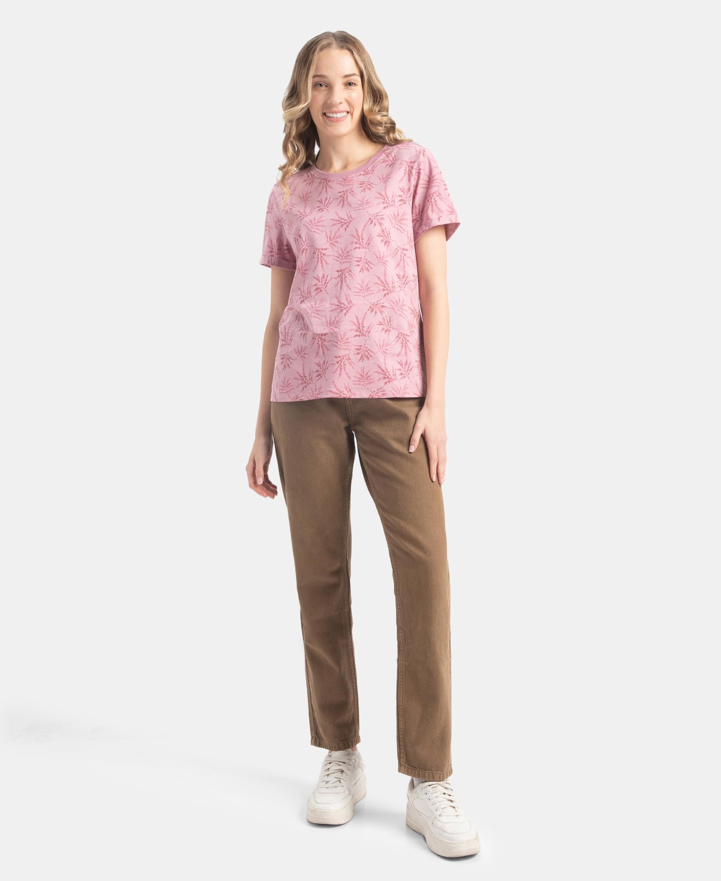 Jockey A144 Women's Super Combed Cotton Relaxed Fit Printed Half Sleeve T-Shirt_Lilas_XL