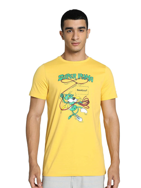 Puma Men's Graphic Print Slim Fit T-Shirt (676037_Mustard Seed-White