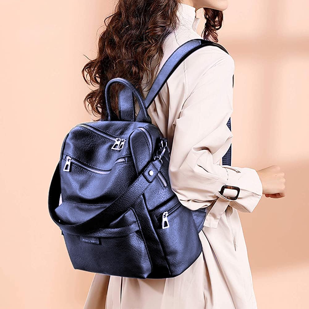 MomsyStore Fashion Backpacks For Girls and Women to Carry Regular Stuff Vegan Leather Backpacks (Blue)