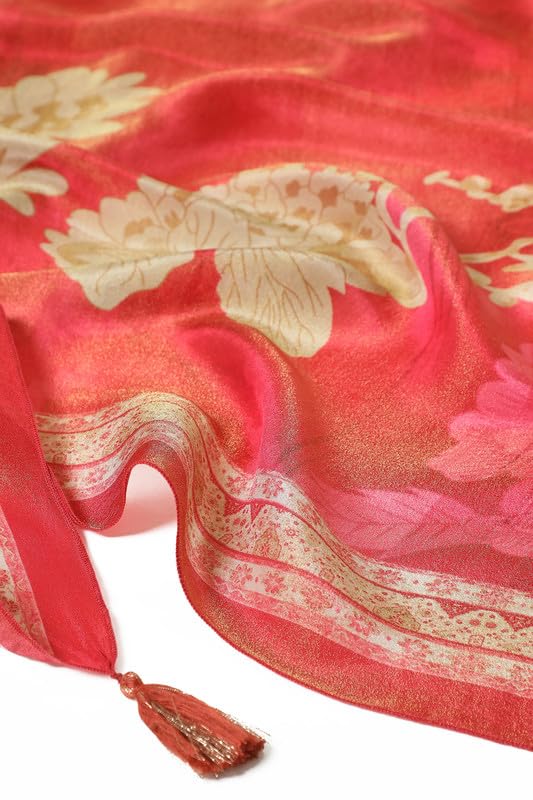 Soch Womens Orange Tissue Floral Print Suit Set with Dupatta