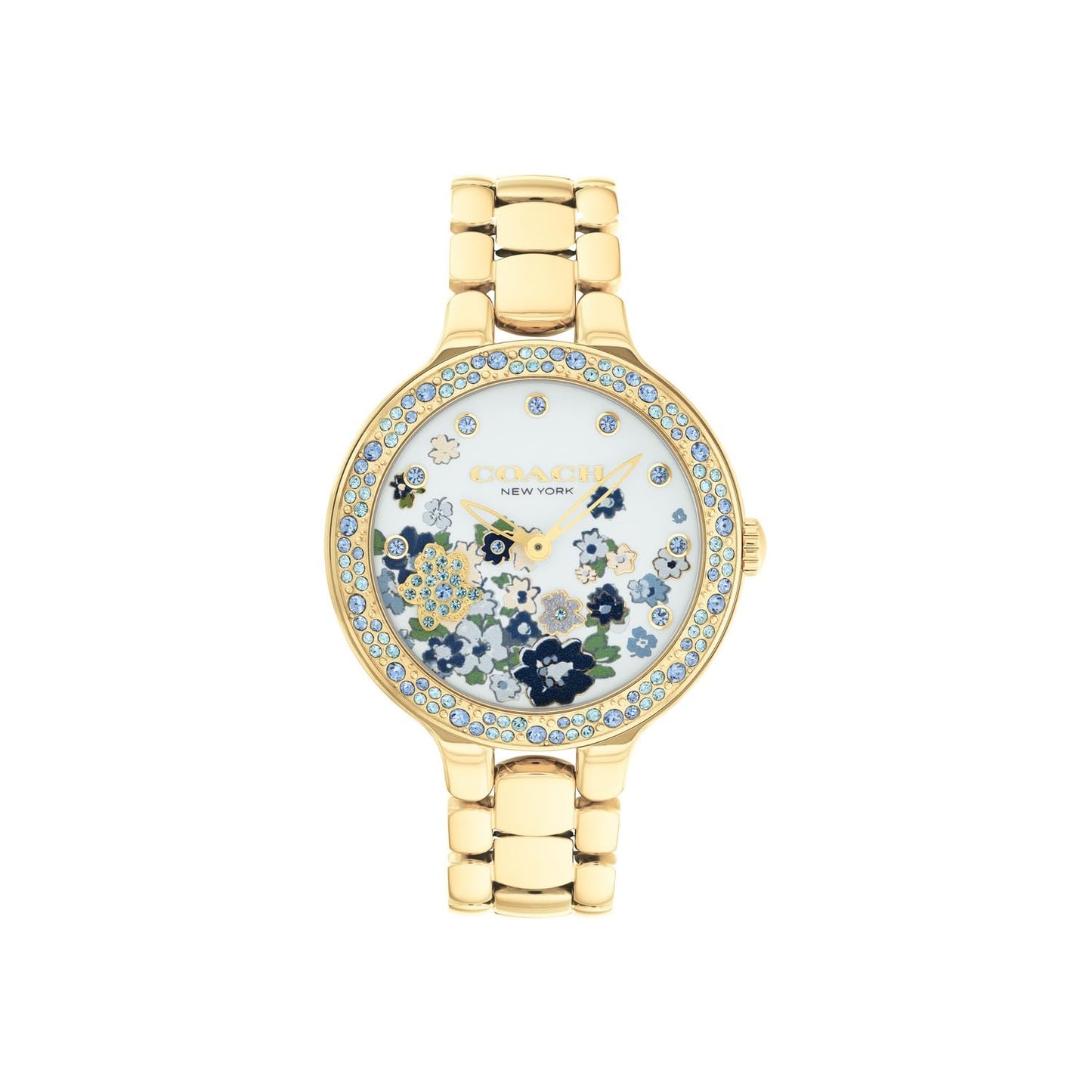 Coach Chelsea Qtz Basic Blue Round Dial Women's Watch|Ionic Plated Thin Gold Steel Material|Gold Color Band - 14504500