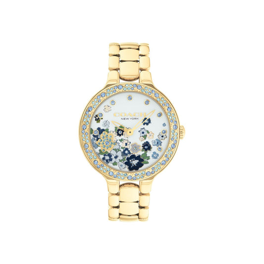 Coach Chelsea Qtz Basic Blue Round Dial Women's Watch|Ionic Plated Thin Gold Steel Material|Gold Color Band - 14504500