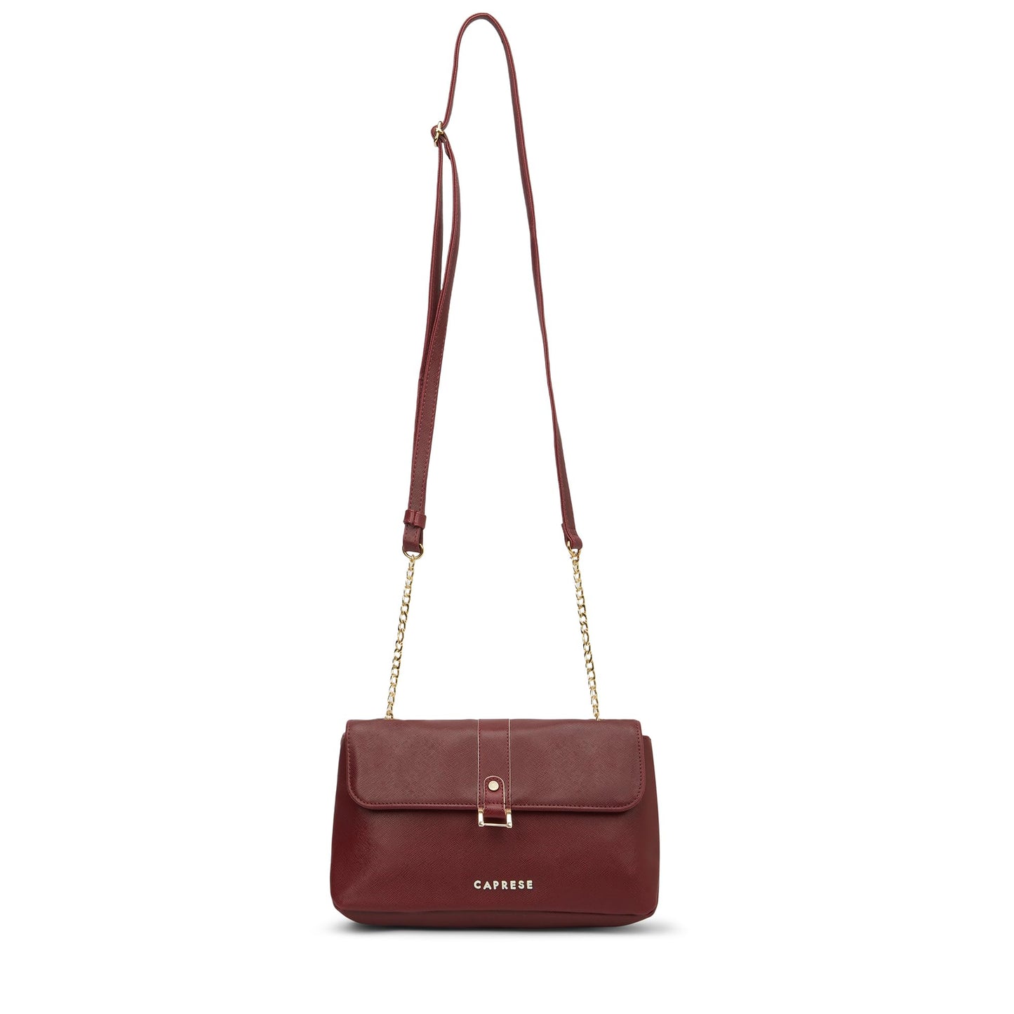 Caprese Lexi Medium Sling Bag for Women | Solid Faux Leather Crossbody Handbag with Adjustable Strap | Stylish Shoulder Purse with Zipper & Magnetic Button Closure | Everyday Office, & Travel (Cherry)