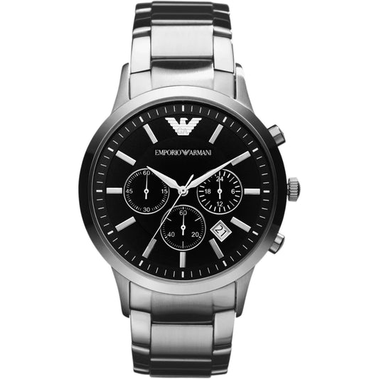 EMPORIO ARMANI Mens Chronograph Stainless Steel Watch (Black_Free Size)