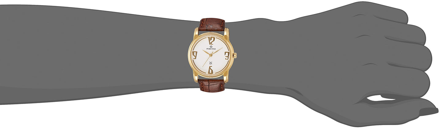 Maxima Leather Formal Gold Analog White Dial Women Watch-24491Lmly, Brown Band