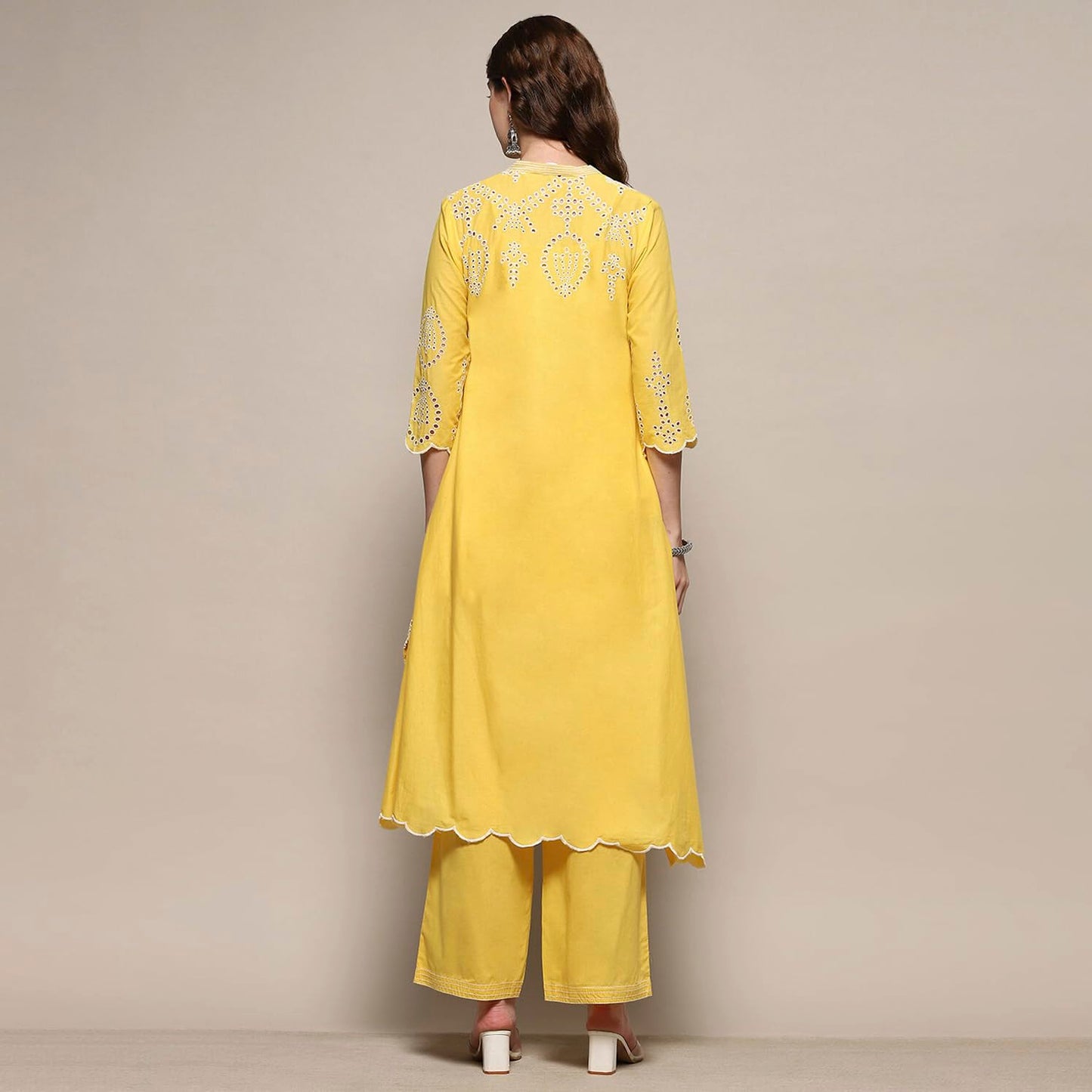 BIBA Women Cotton Asymmetric Embroidered Suit Set