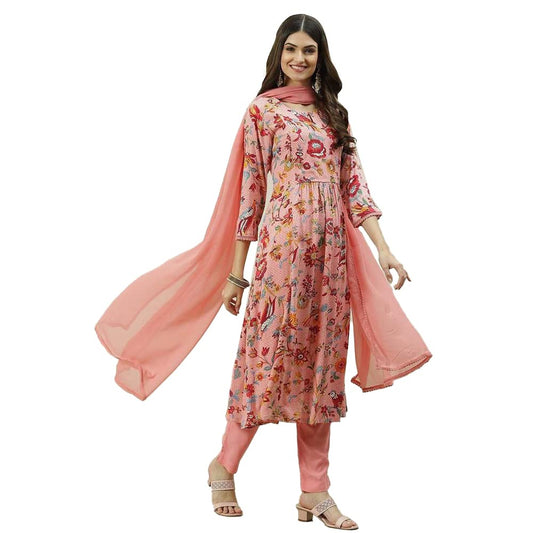 BIBA WOMEN PRINTED NARROW SALWAR KURTA DUPATTA(SKDKALAMKAR8355_PINK_32)