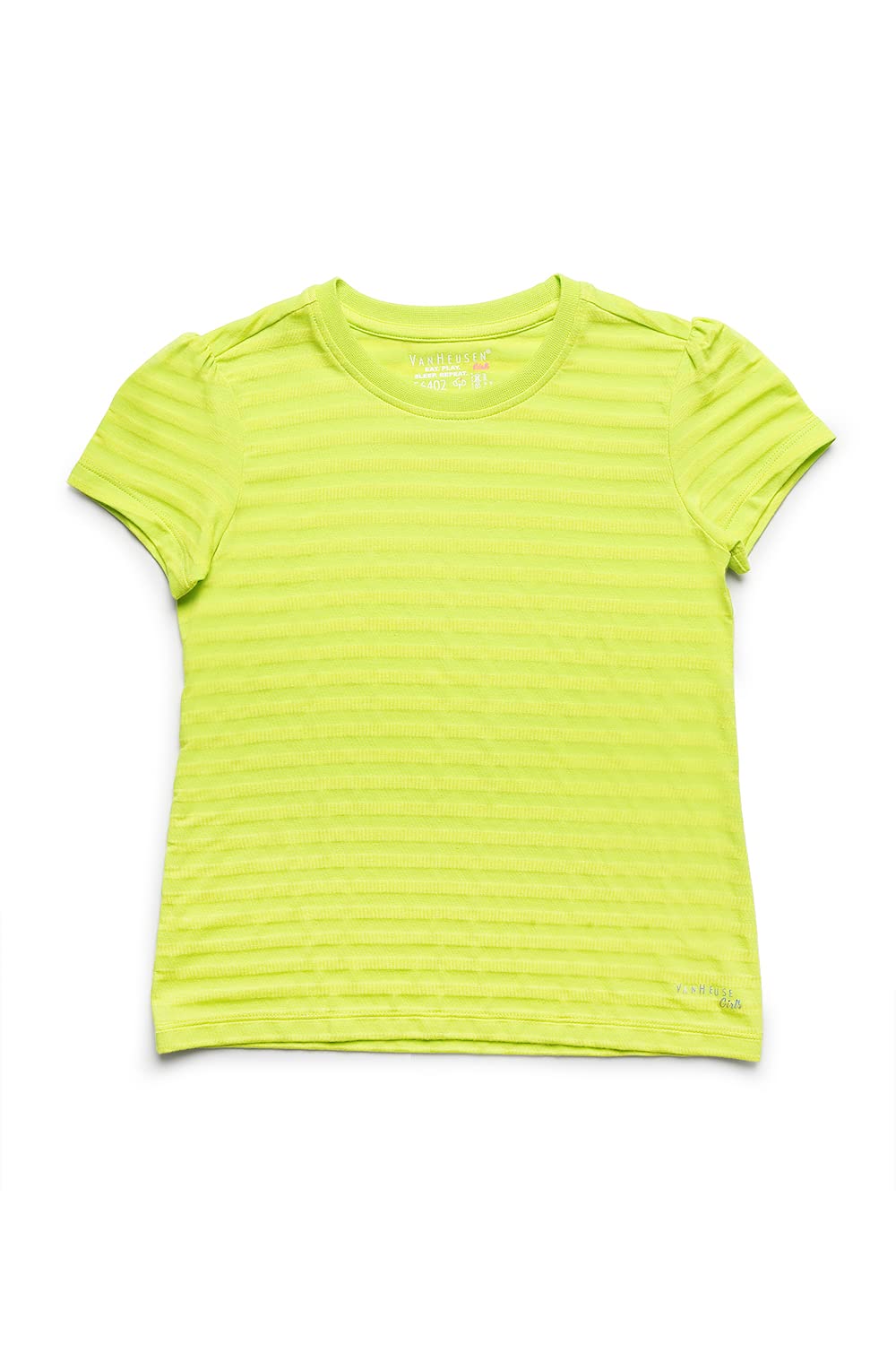 Van Heusen Girls T-Shirt - Power Plus Cotton Modal Spandex - Tonal Stripe, Round Neck, Short Sleeve_56402_Acid Lime_7-8 Years