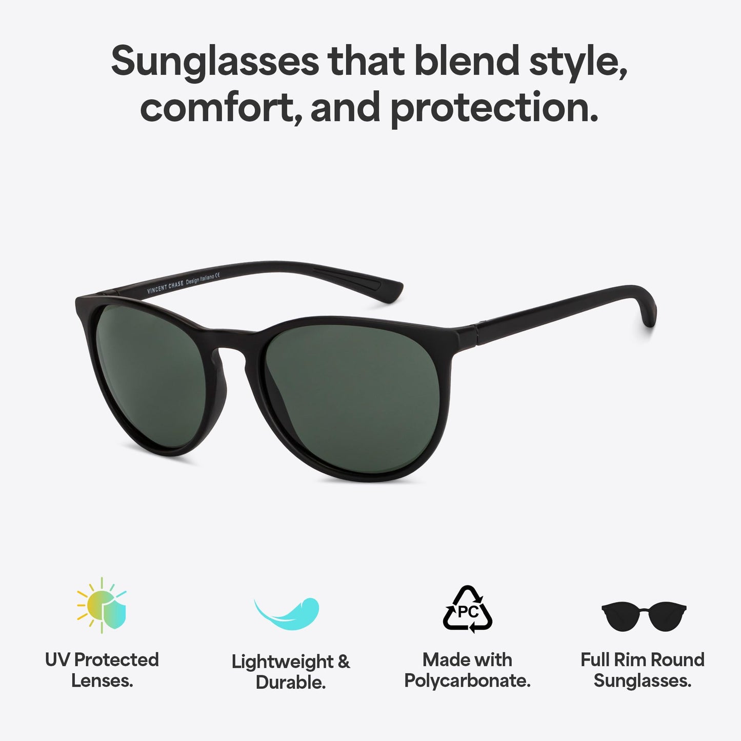 Vincent Chase By Lenskart | Black Full Rim Round | Polarized Stylish Sunglasses | 100% UV Protected | For Men & Women (Wide, VC S14460)