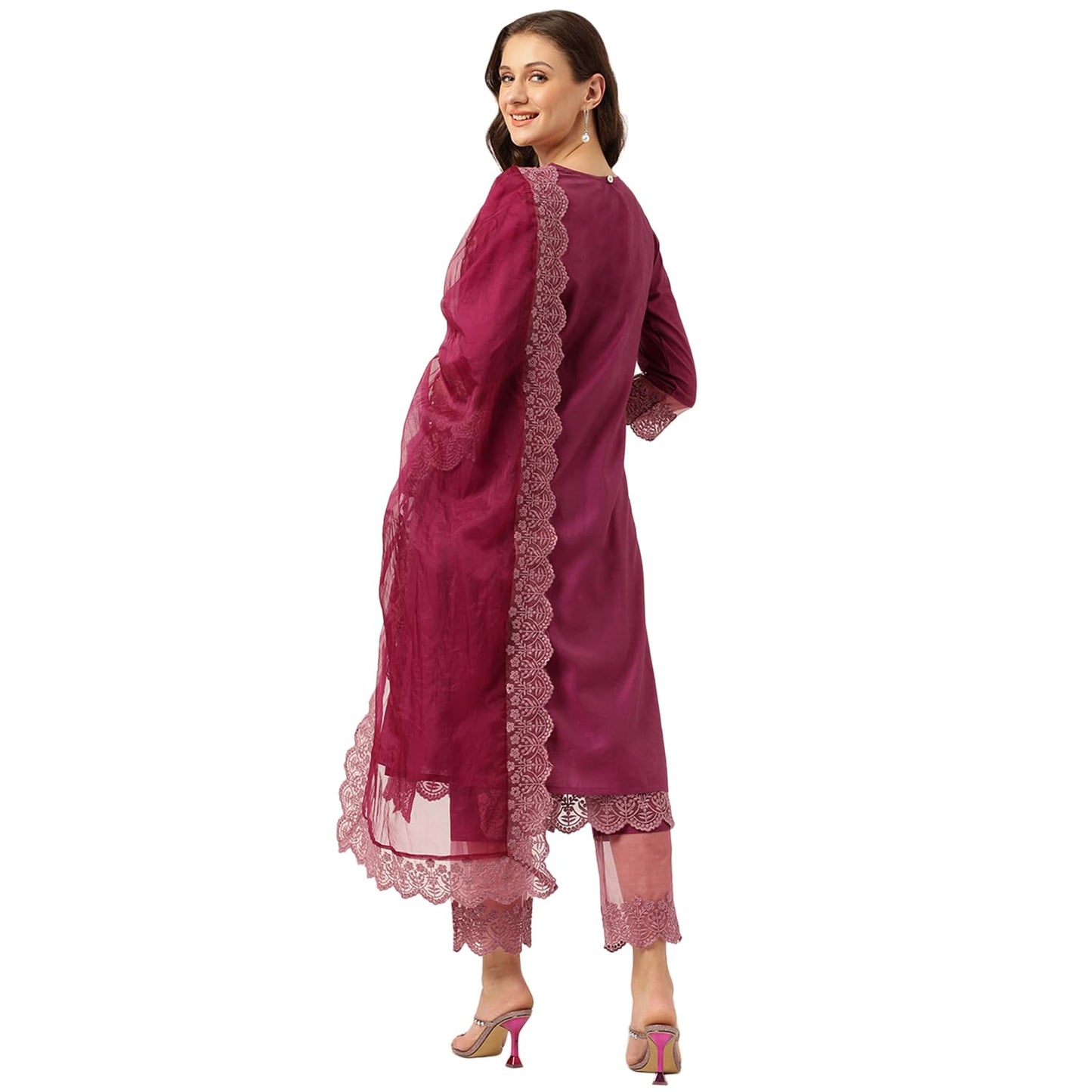 Divena Solid Chanderi Kurta Trouser Inner with Dupatta Set