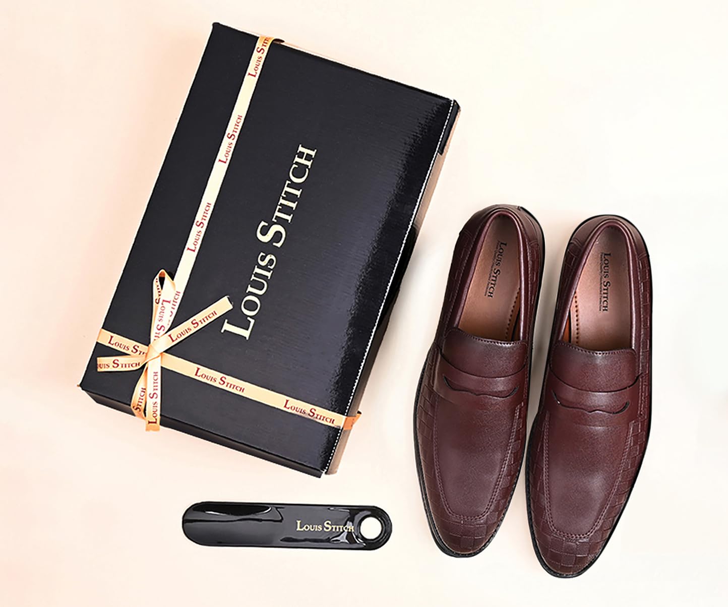LOUIS STITCH Formal Loafer Shoes for Men| Slip-On Moccasins with Embossed Detailing | Solid Rosewood | Ideal for Business, Casual, Parties | UK06 Size |Comfortable Footwear (RGMCSQRW)