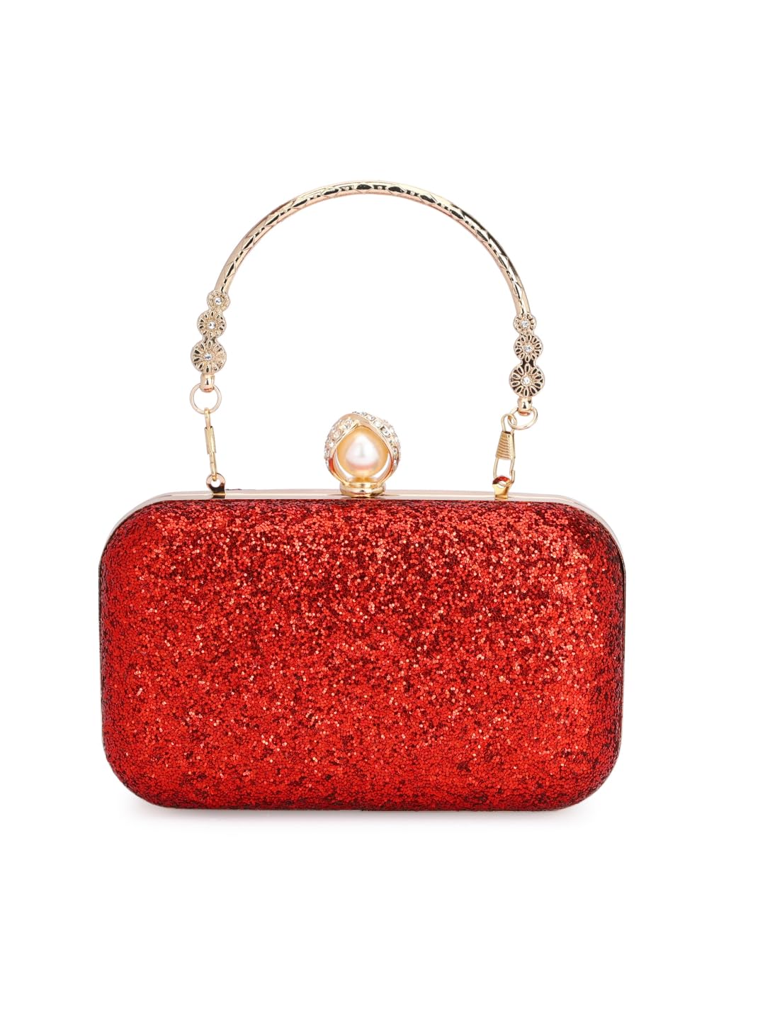 TOOBA Women's Handcrafted Beautiful Bling Box Clutch Bag (Red Pearl)