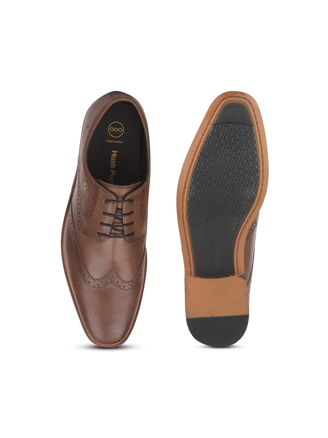 Hush Puppies Men’s Derby Shoes | Premium Leather Formal Footwear | Cushioned Comfort Insole Tan