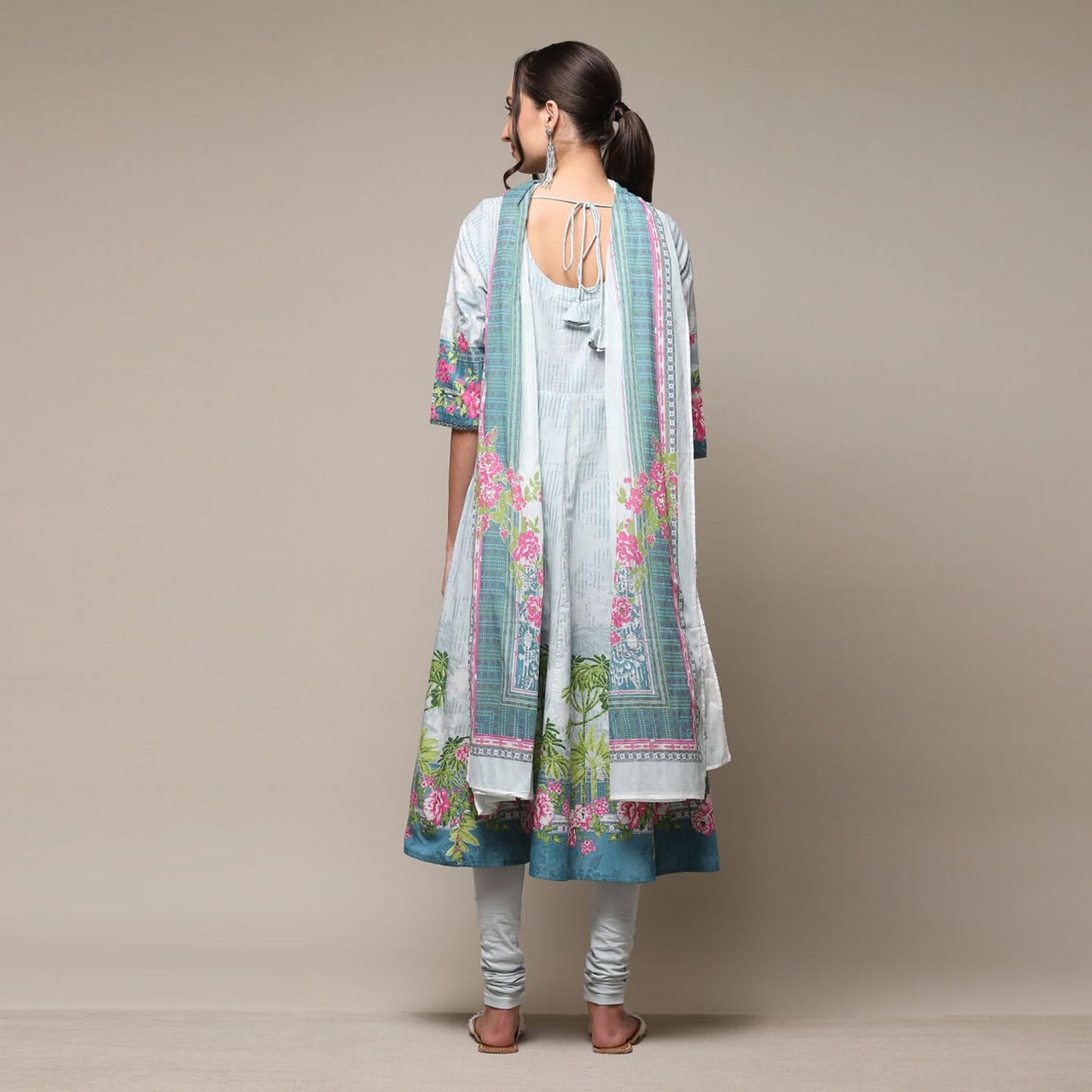 BIBA Women's Powder Blue Cotton Anarkali Kurta Churidar Suit Set_36