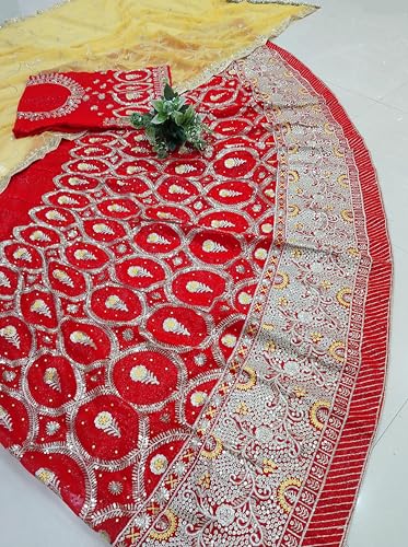 SHYAMLATA Latest Heavy sequins Work Semi Stitched Shimmer Silk Rajputi Poshak For Women Rajasthani Lehenga Choli (Red)