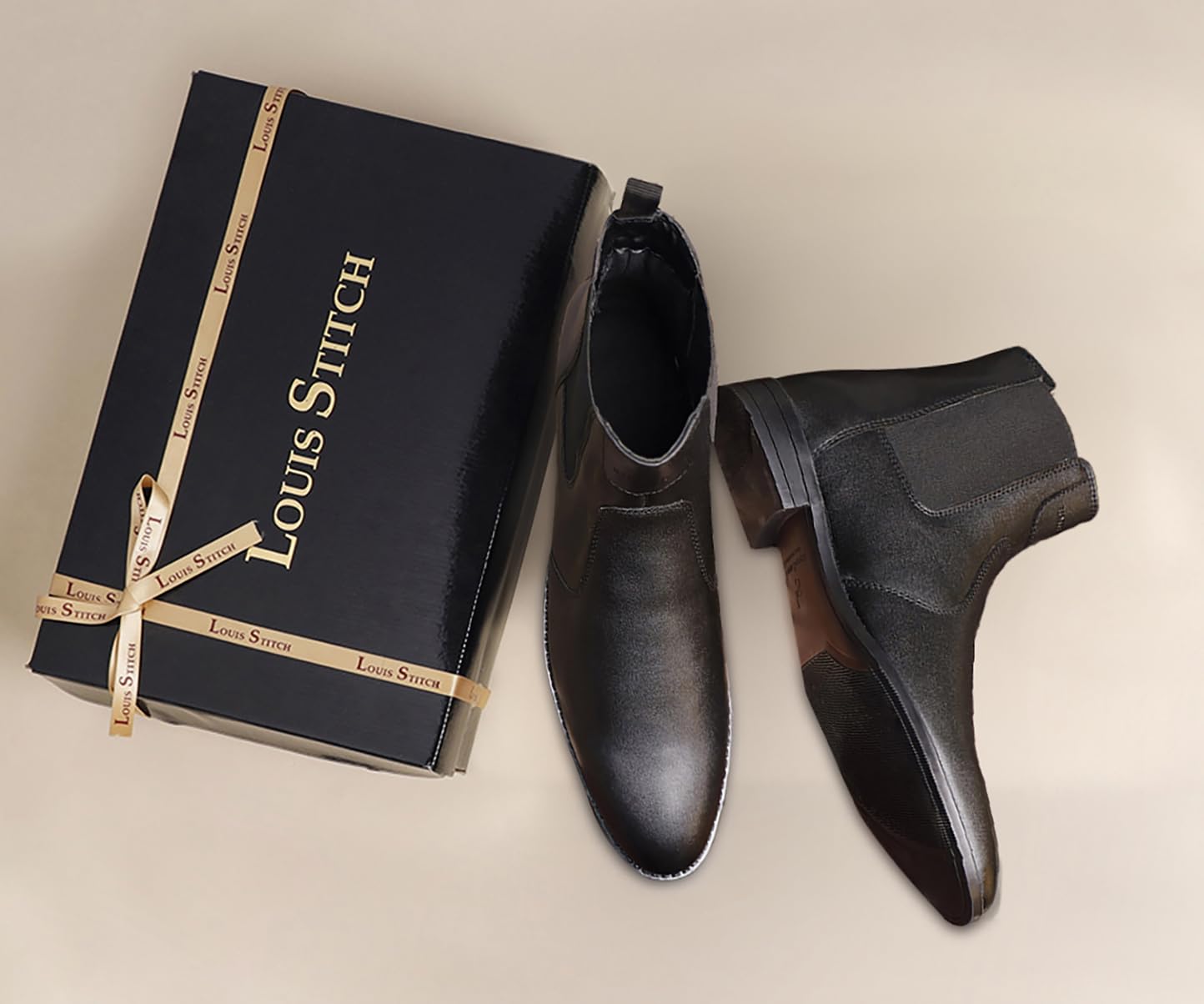 LOUIS STITCH Men's Chelsea Boots | Handcrafted | High Ankle Boot| Comfortable Formal Office & Casual Wear Shoes | Dual Tone Patina Finish | Size-UK010 Obsidian Black (LSRG_CL)