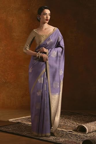 Soch Womens Purple Tussar Silk Saree With Geometric Motifs And Beige Pallu