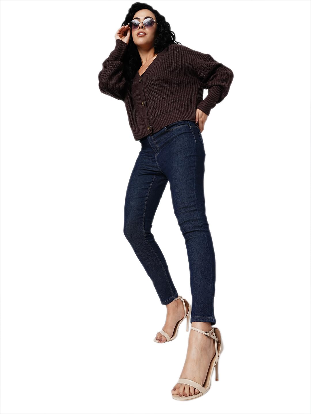 VERO MODA Women Solid Dark Blue Cotton Skinny Fit Ankle Length High Rise Jeans