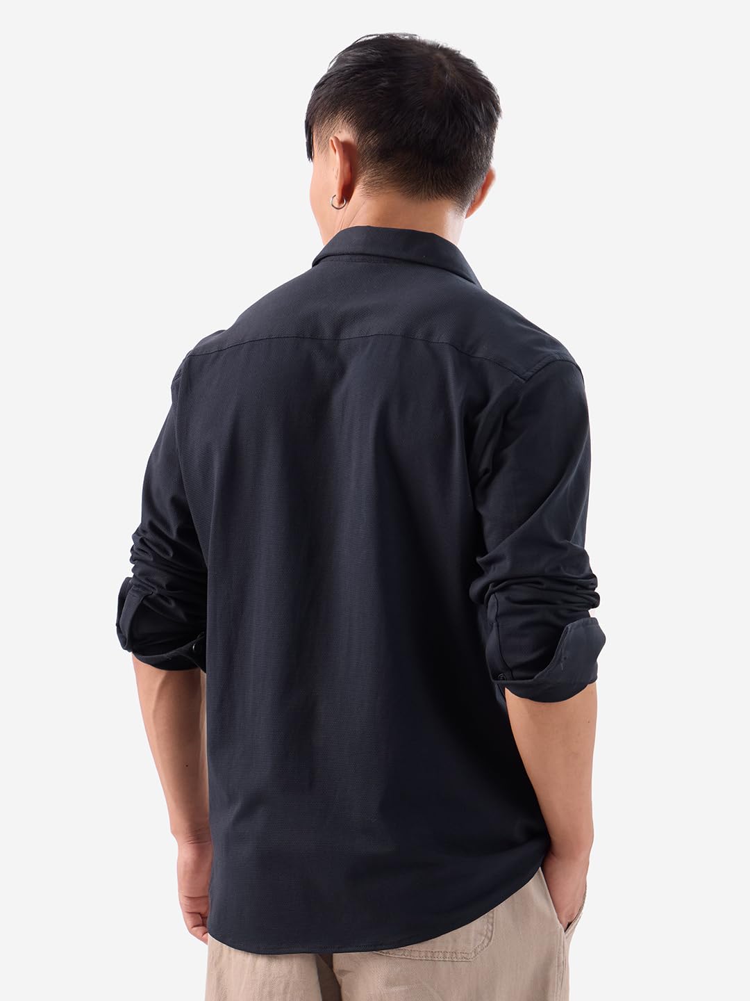 The Souled Store Mudbrown Men and Boys Long Sleeve Collared Neck Button Front Solid Regular Fit Cotton Textured Shirts