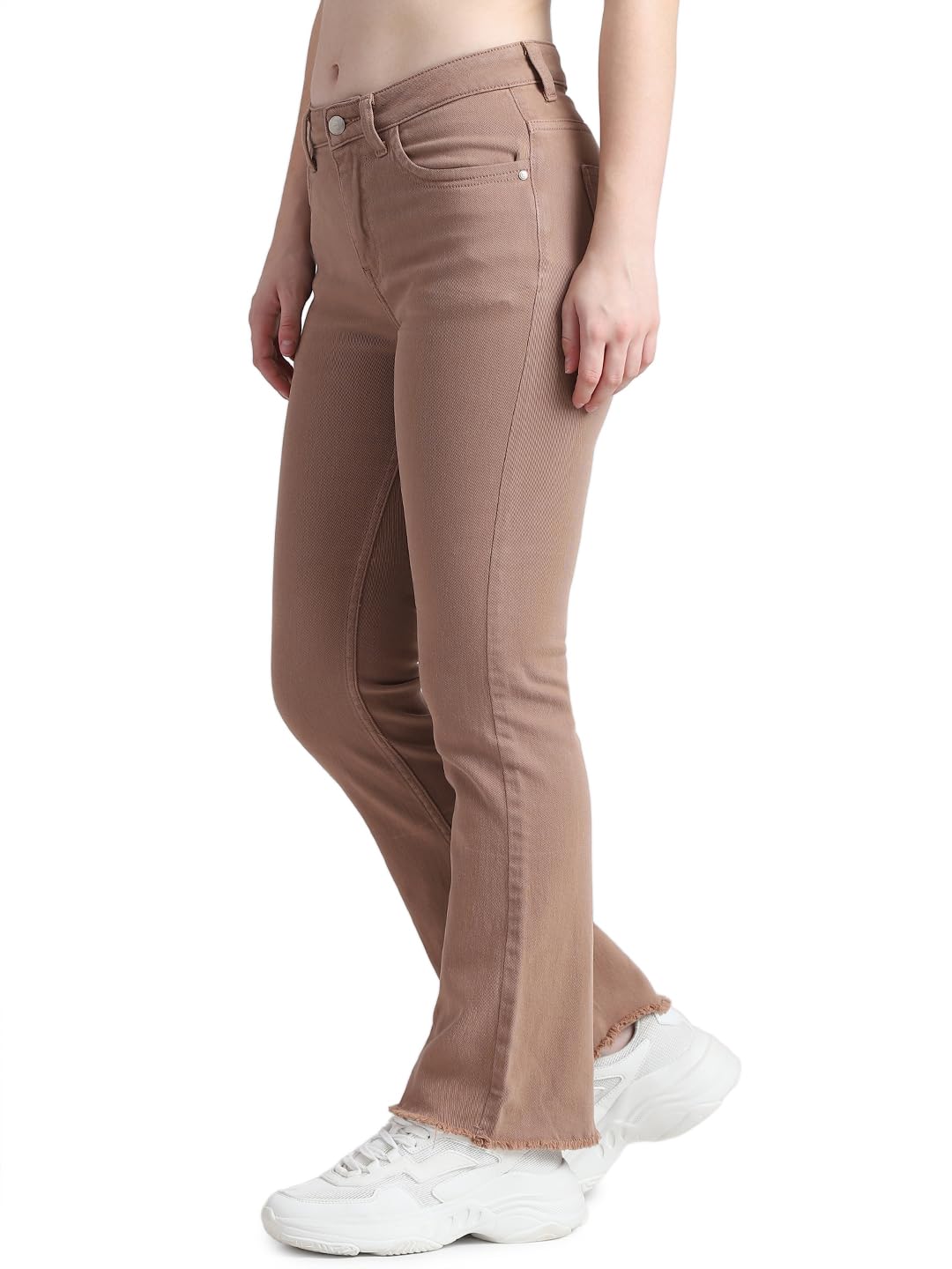 ONLY Women Solid Cotton Flared Fit High Rise Brown Jeans