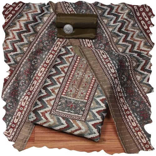 Biba Women Green Chanderi Blend Printed Embroidered Unstitched Suit Set_FREE SIZE