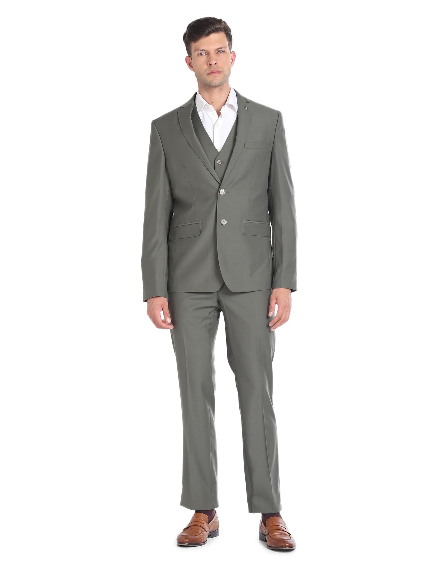 Arrow Men's Wool Single Breasted Business Suit Pants Set (ARAGSU5570_Olive