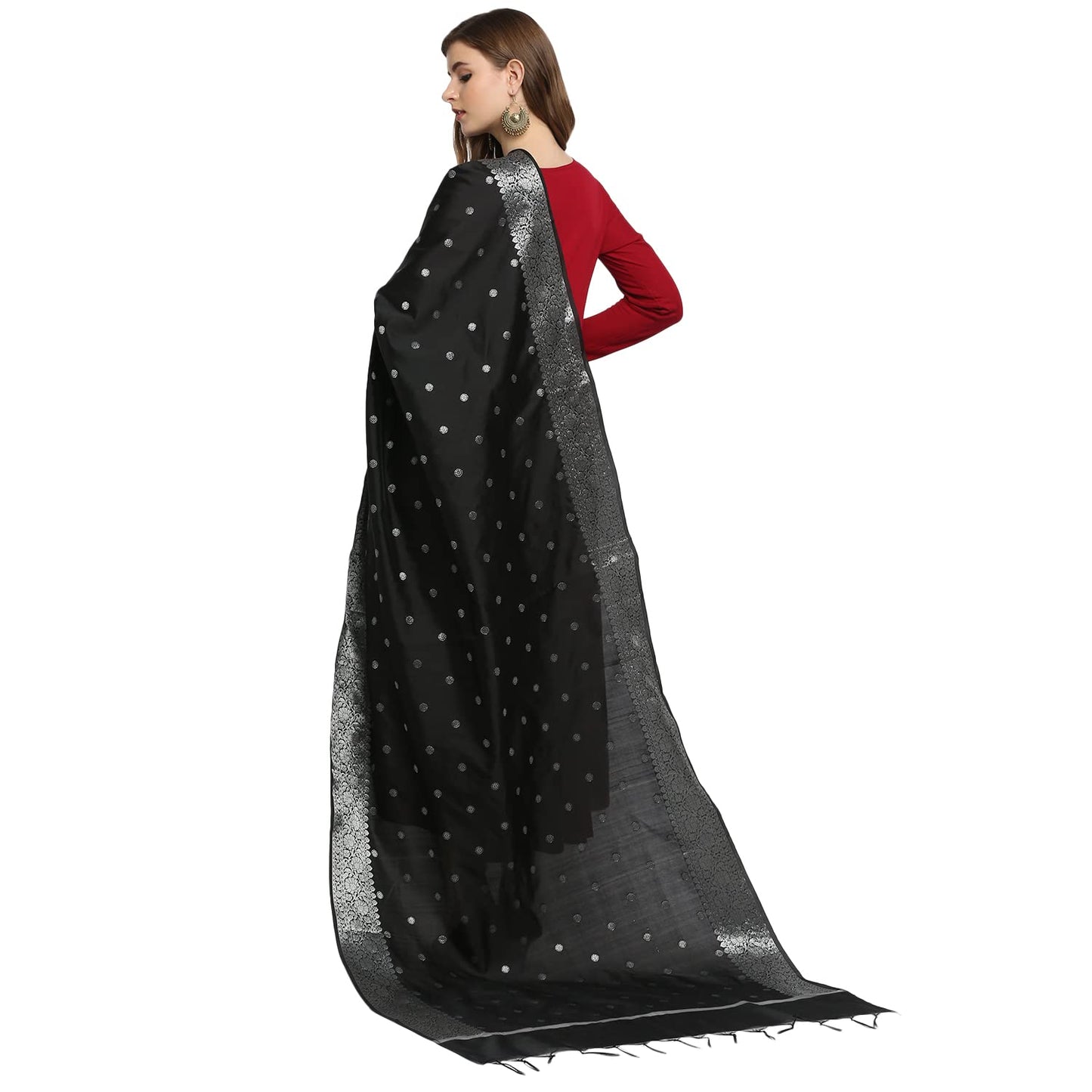 DUPATTA BAZAAR Women's Solid Silk Dupatta (DB3013_Black_Free)
