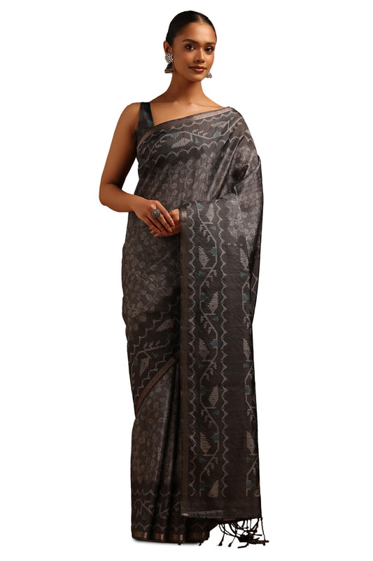 Soch Womens Black Tussar Botanical Saree