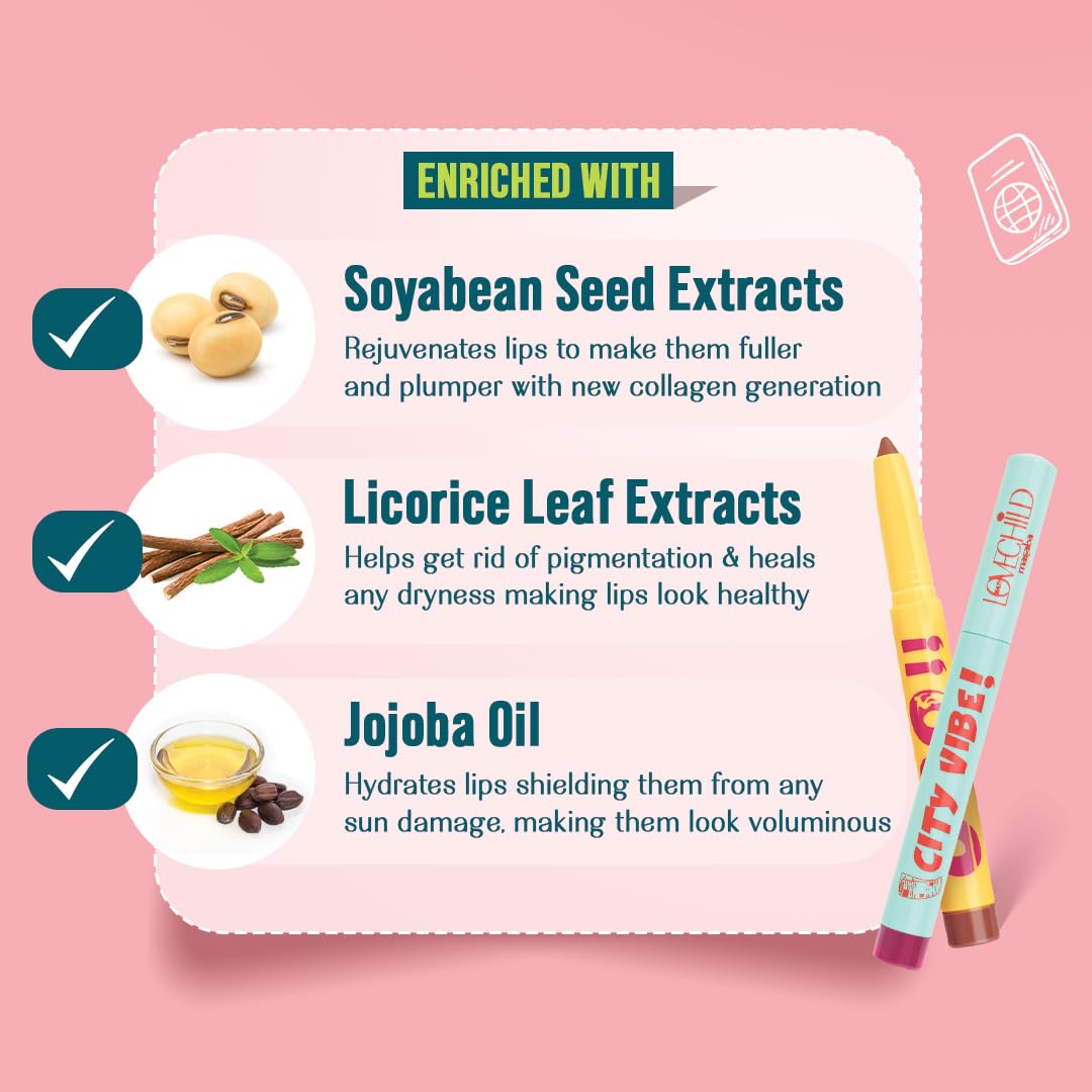 Lovechild Masaba Passport to Plump Lip Crayon | Hydrated Matte Finish | Transfer Proof | City Vibe! (Magenta), 1.4gm