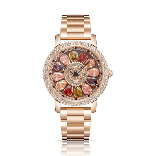 ORSGA Women Watches Flora Watch for Women Multicolor Diamond Rotating Dial Rose Gold Ladies Wrist Analog Watch for Women