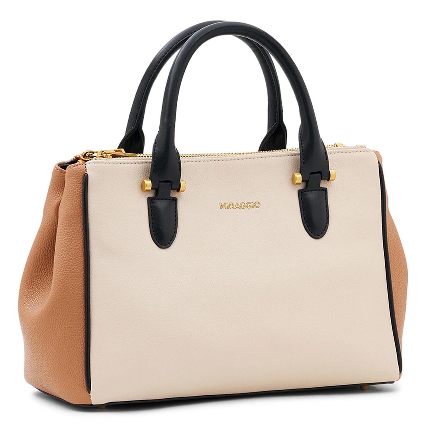 Miraggio Blair Solid Structured Handbag with Adjustable and Detachable Sling Strap for Women | Satchel Bag For Women | Stylish Ladies Purse (Ivory)