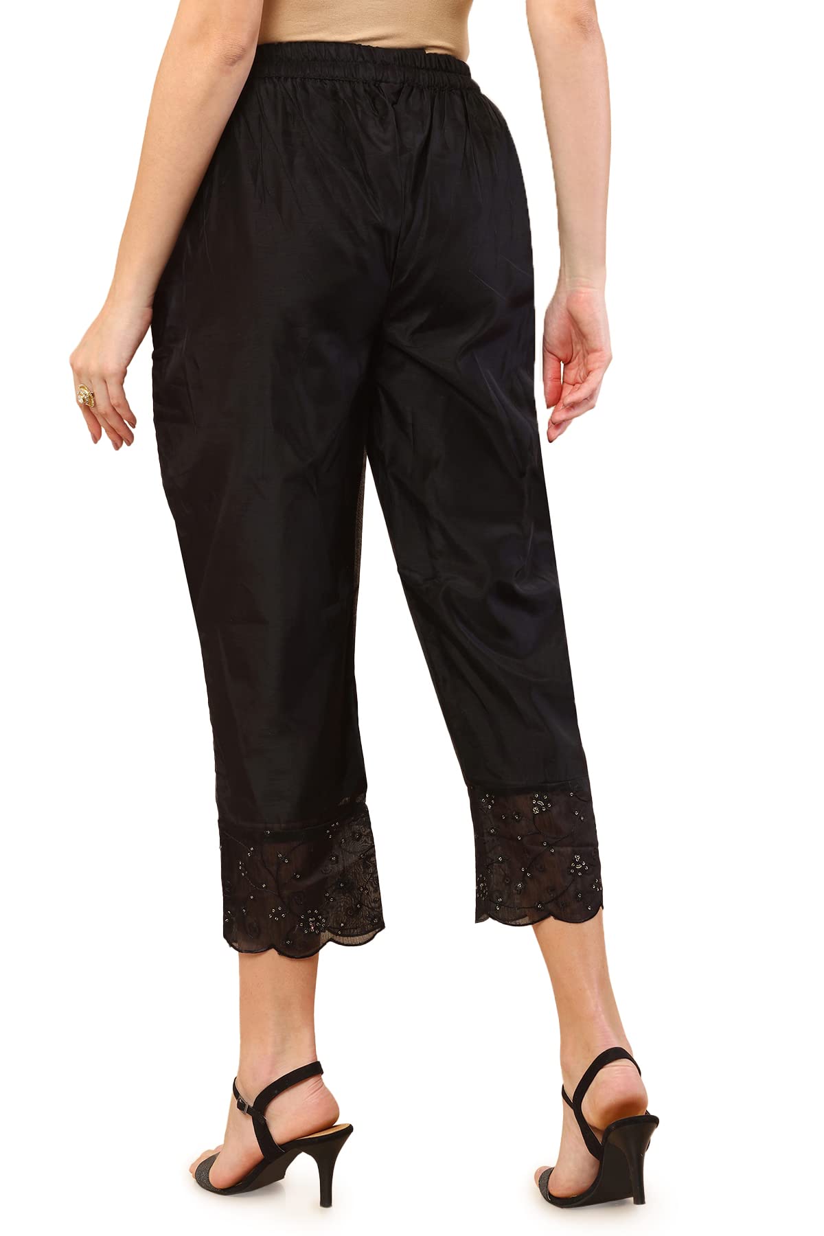 Soch Black Chanderi Straight Pant with Embroidered Borders and Sequins