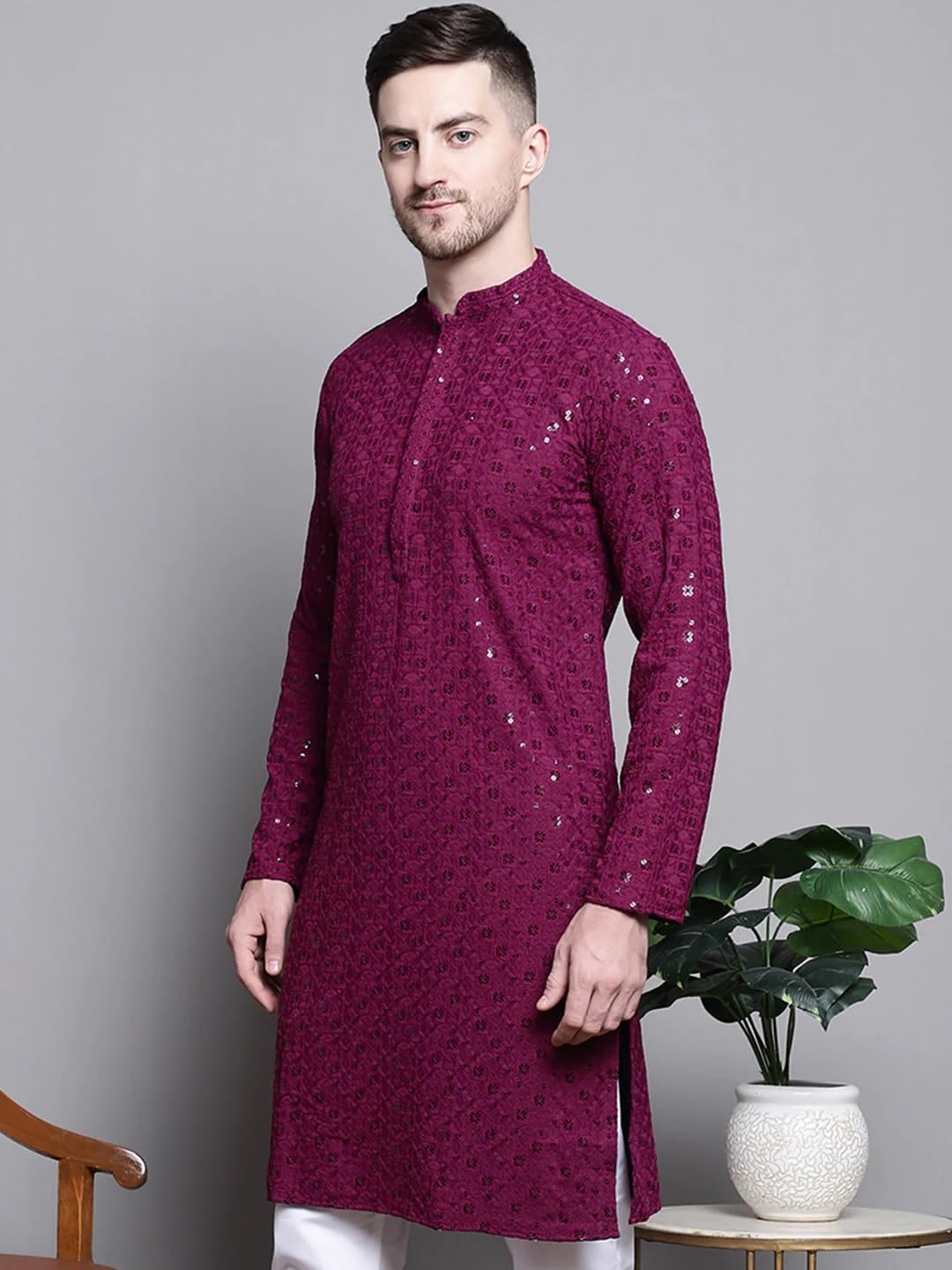 Boldwink Lucknow Chikan Men's Pure Cotton Kurta Pajama Set, Full Booty