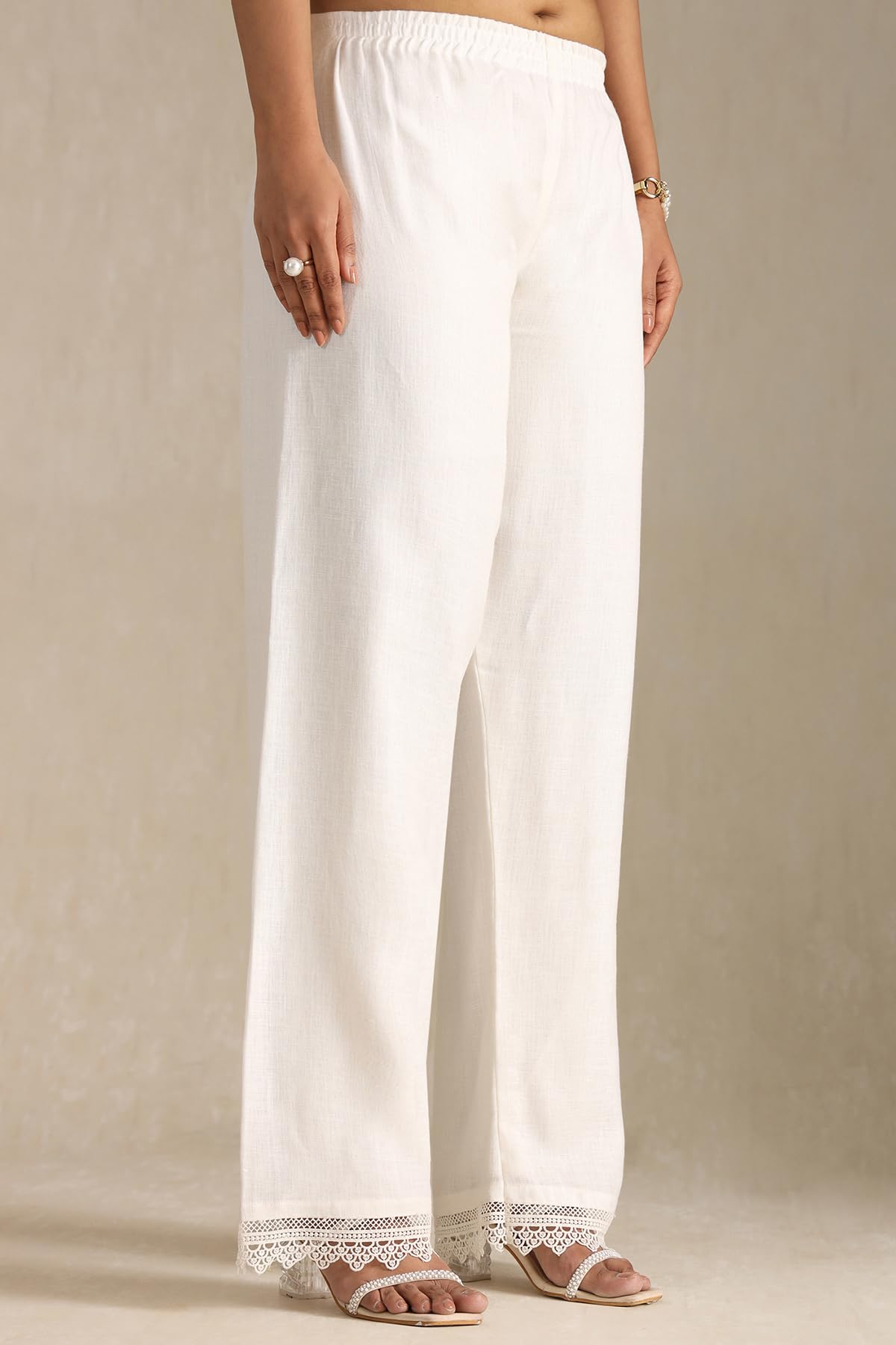 Soch Womens Off White Linen Floral Print Suit Set With Sequins