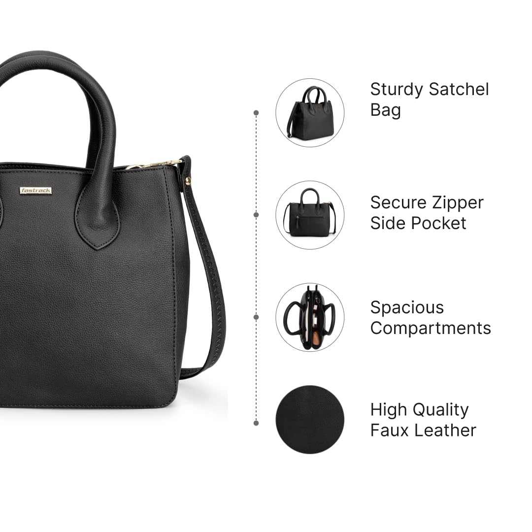 Fastrack Satchel For Women, Ladies And Girls | Stylish And Trendy Satchel Bag For Girls, Ladies And Women | Made Up Of Premium Pu Leather Material, Black