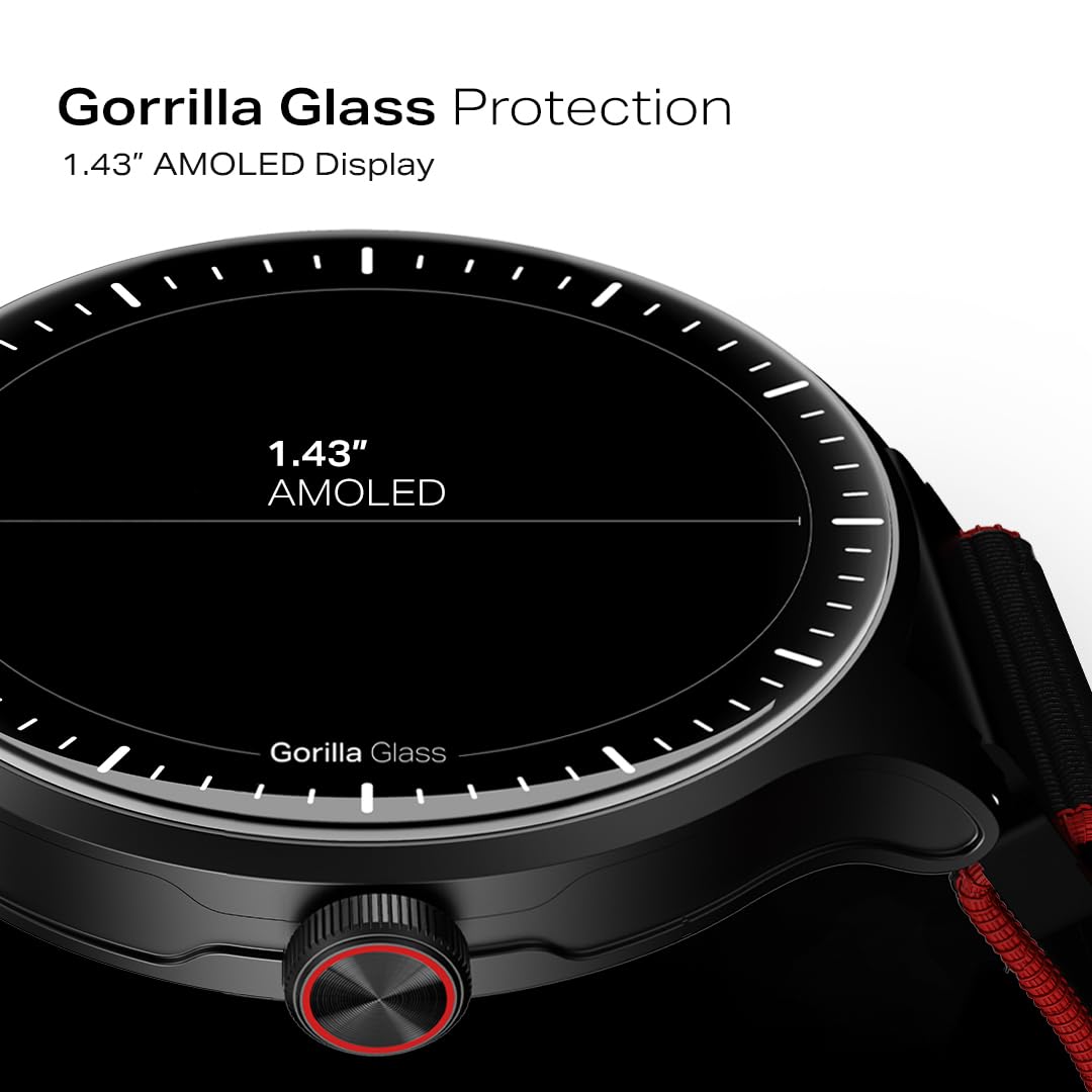 boAt Valour Watch 1 GPS, Advanced X2 Chip,6-Axis Motion 360° Tracking Sensor,15 Days Battery,1.43" AMOLED Display w/Gorilla Glass, AI Based Auto Gym, GPS, Smart Watches for Men & Women (Fusion Black)